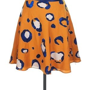 Vibrant Orange and Blue Patterned Skater Skirt